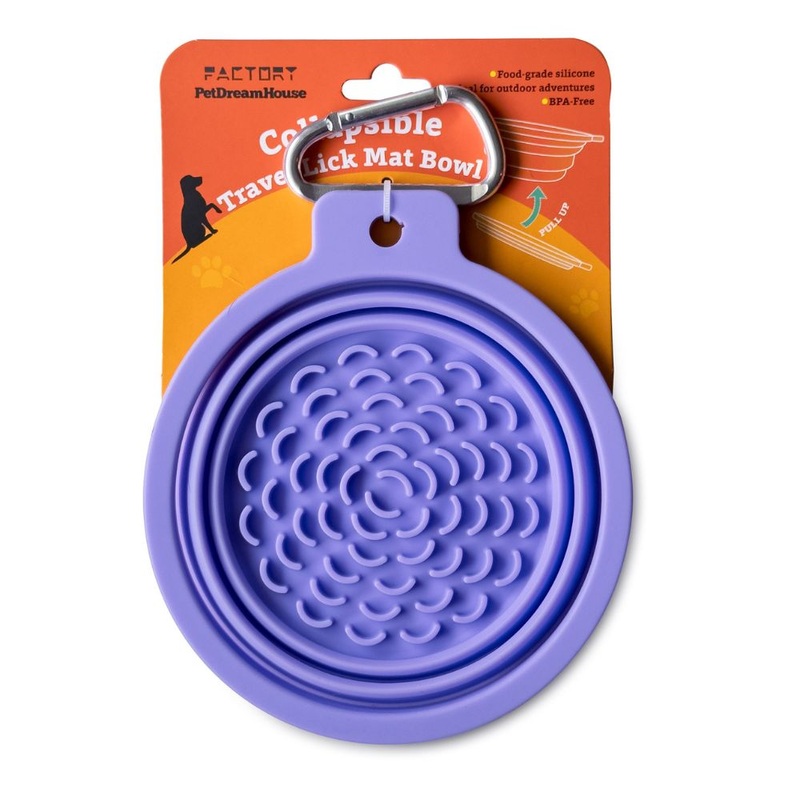Collapsible Lick Mat Travel Bowl for Pets – Purple